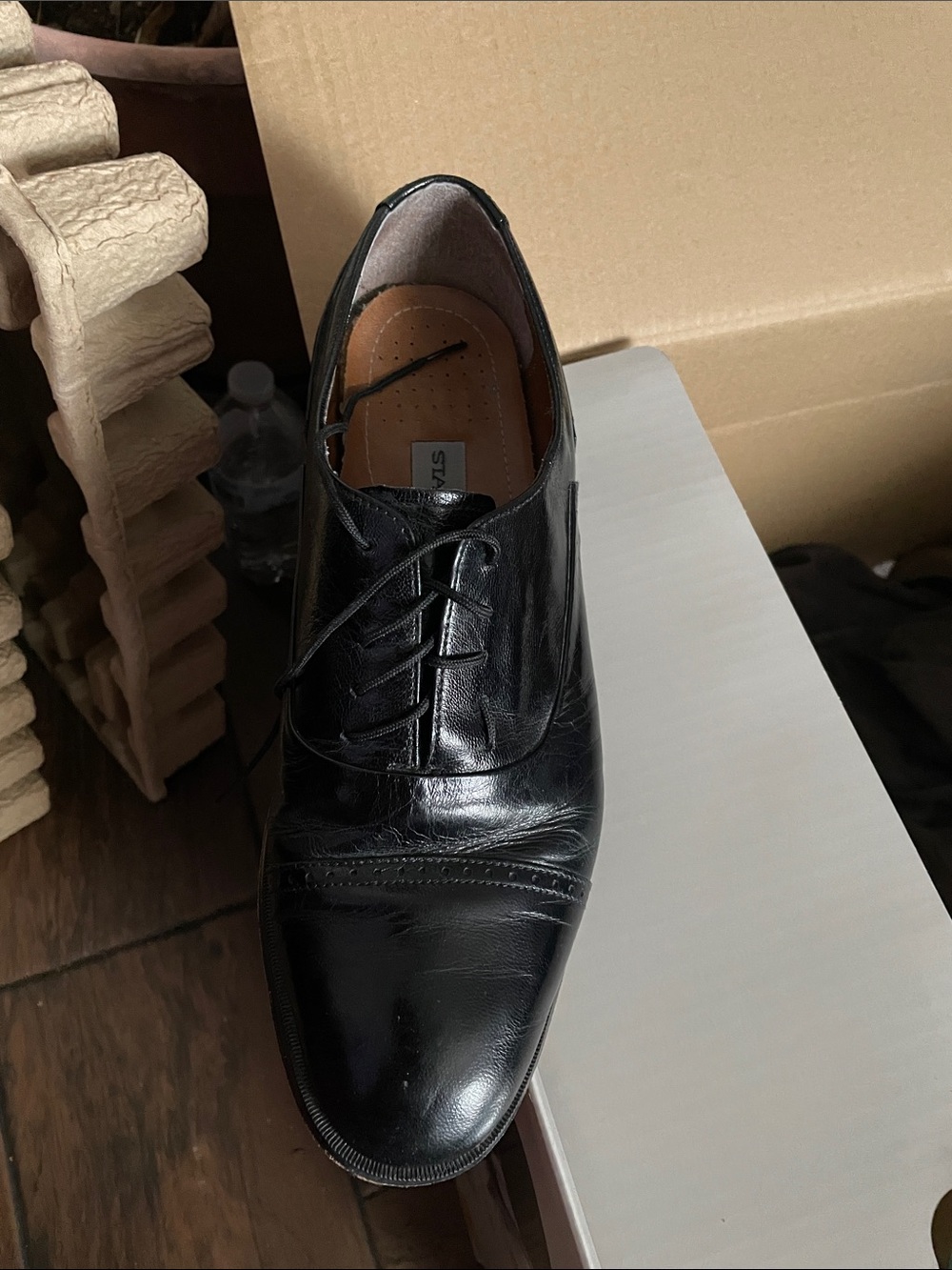Stacy Adams Black Leather Cap-Toe Derby